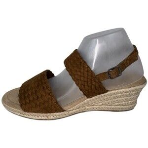 St John's Bay LaJolla Womens Size 10 Sandals Wedge Espadrilles Cognac Brown New